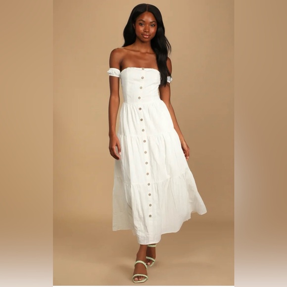 Lulus Dresses & Skirts - 🌟HOST PICK🌟 LULU’S Day at the Winery White Off-the-Shoulder Midi Dress EUC